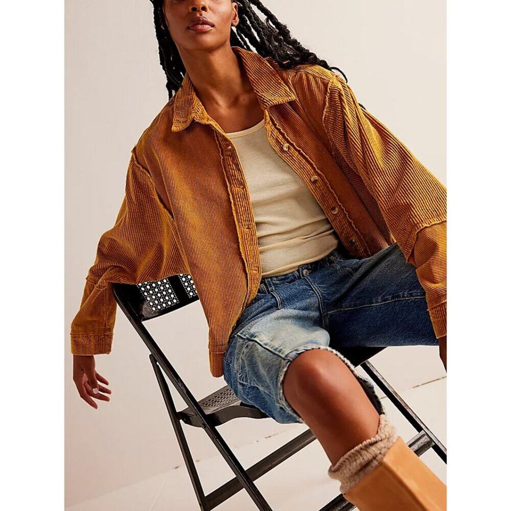 free people full moon corduroy bronze tan oversized jacket women size xsmall xs